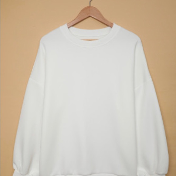 White Drop-shoulder Pullover Sweatshirt - Picture 10 of 15